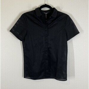 Neil Barrett Perforated Button Up short Sleeve Shirt Mens Small Black Petite Fit